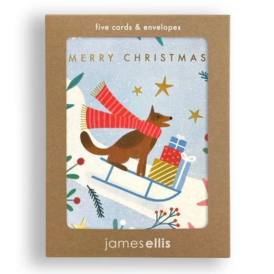 Christmas Sledging Dog Mini Cards Pack Of 5