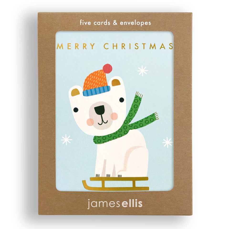 Christmas Polar Bear Mini Cards Pack Of 5