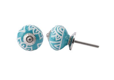 Turquoise &amp; White Etched Drawer Pull