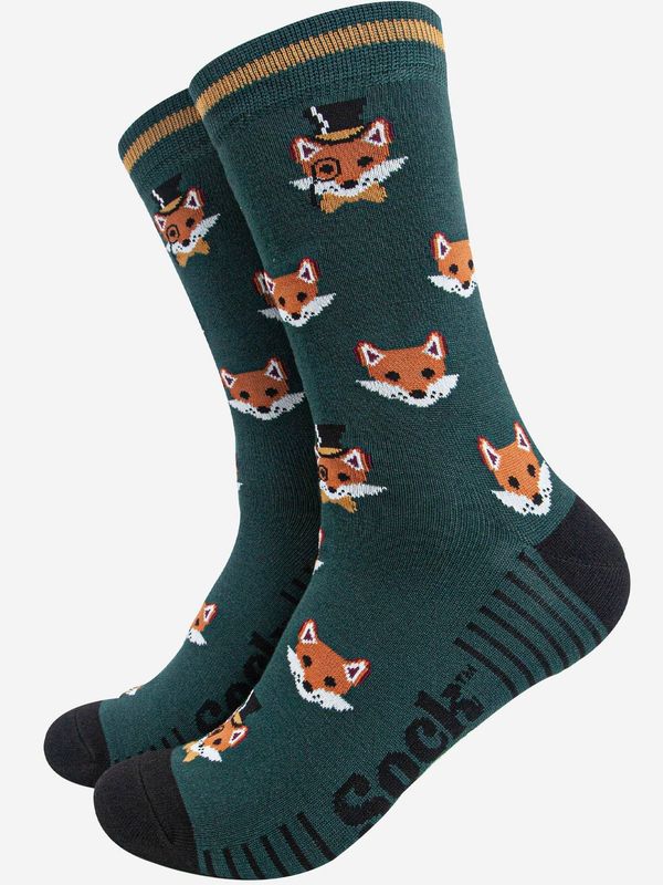 Men's Dapper Fox Bamboo Socks - Forest Green (Size 7-11)