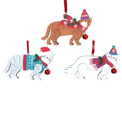 Christmas Jolly Cat Wooden Tree Decoration (Assorted)