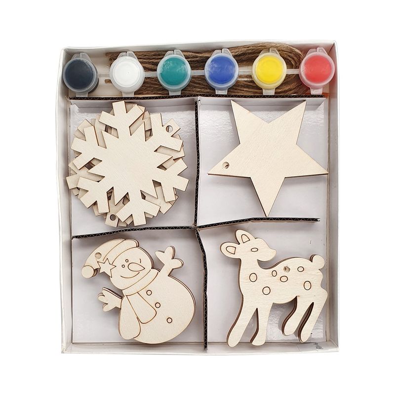 Christmas Paint Your Own Wooden Tree Decorations Box Of 12