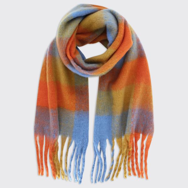 Yasmin Check Tassel Scarf - Blue / Orange