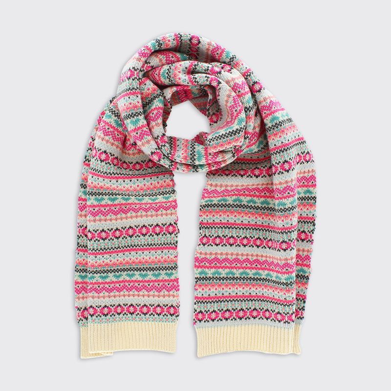 Thea Fair Isle Scarf - Pink / Cream
