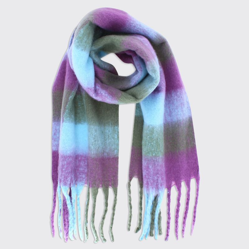 Yasmin Check Tassel Scarf - Green / Purple