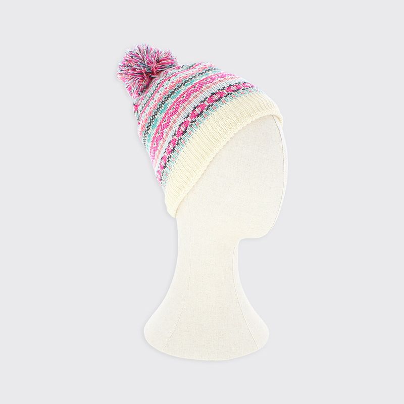 Thea Fair Isle Bobble Hat - Pink / Cream