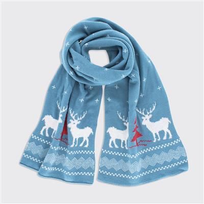 Winter Reindeer Scarf - Blue / Red