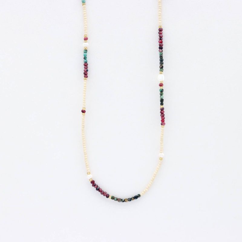 Plum &amp; Green Beaded Necklace