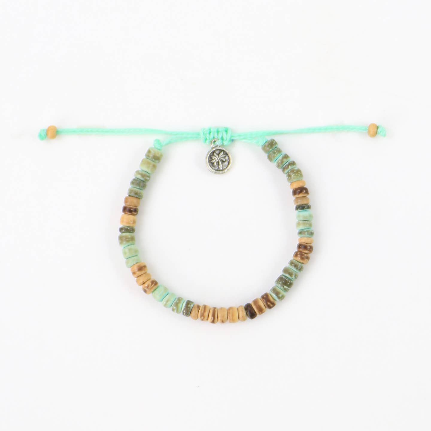 Green &amp; Natural Wooden Bead Bracelet