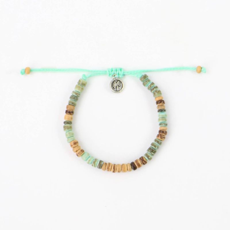 Green &amp; Natural Wooden Bead Bracelet