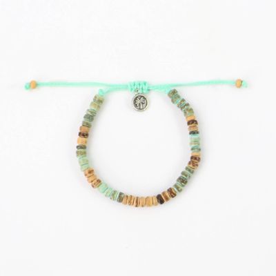 Green &amp; Natural Wooden Bead Bracelet