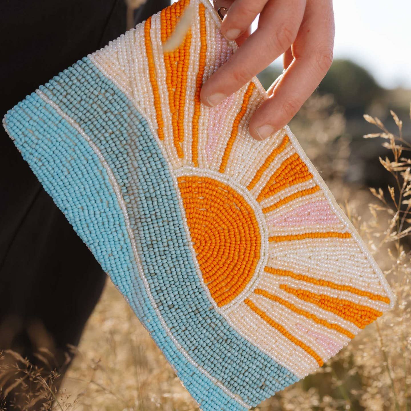 Large Sunrise Beaded Pouch - Orange