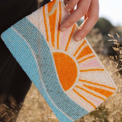 Large Sunrise Beaded Pouch - Orange