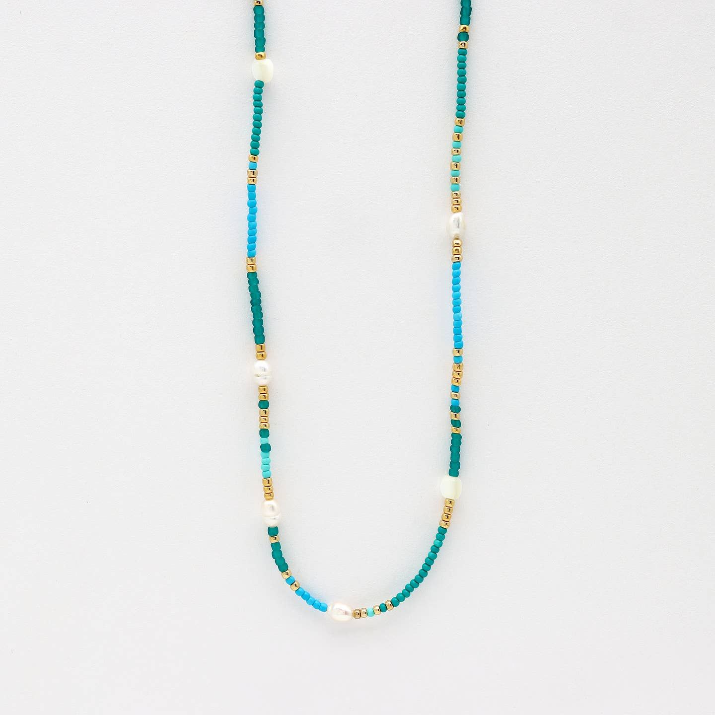 Turquoise &amp; Blue Beaded Freshwater Pearl Necklace