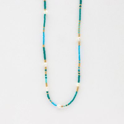 Turquoise &amp; Blue Beaded Freshwater Pearl Necklace