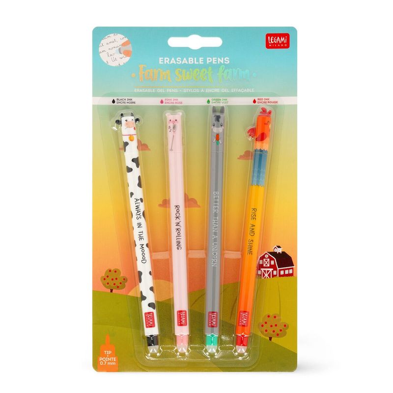 Legami Farm Sweet Farm Set Of 4 Erasable Pens