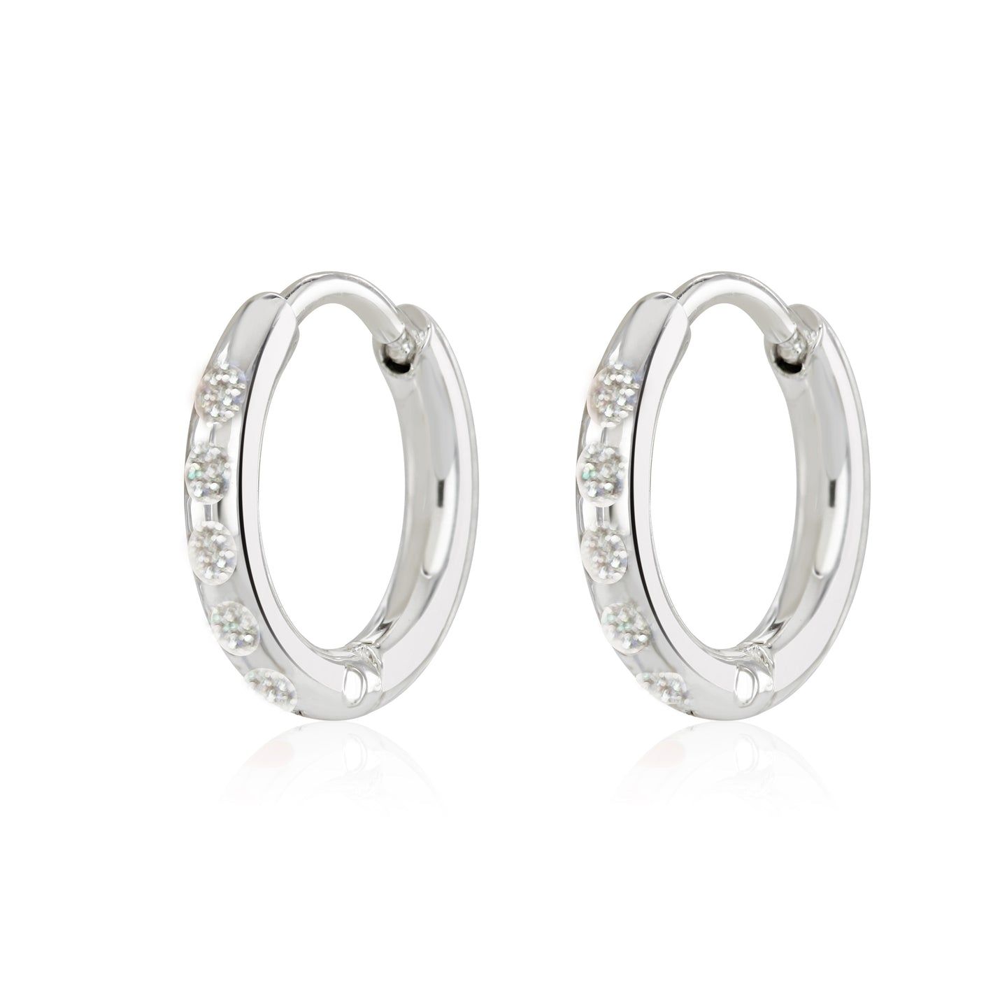 Silver Plated Huggie Earrings With Glitter Enamel