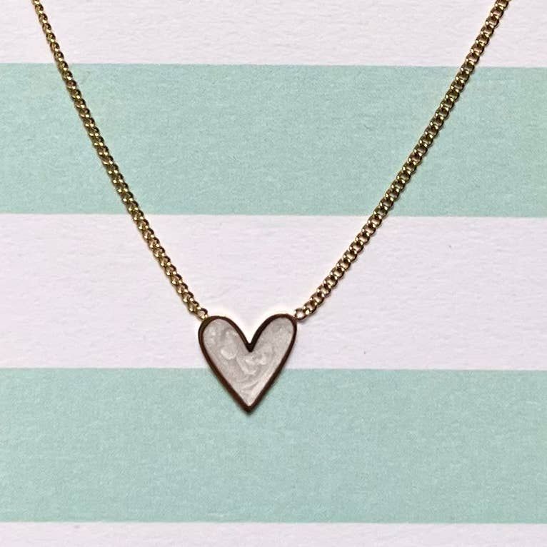 Gold Heart Necklace With Pearlescent Enamel