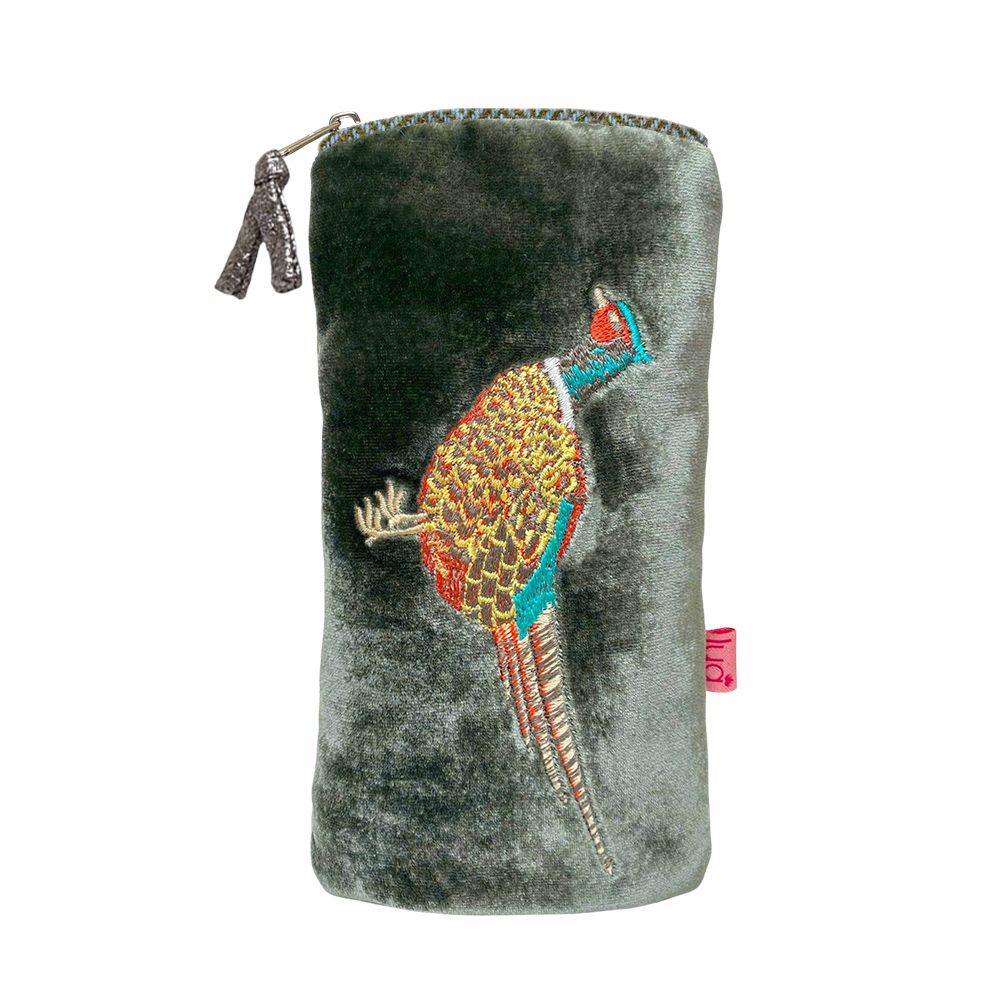 Lua Pheasant Glasses Case - Sage Velvet &amp; Herringbone