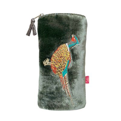 Lua Pheasant Glasses Case - Sage Velvet &amp; Herringbone