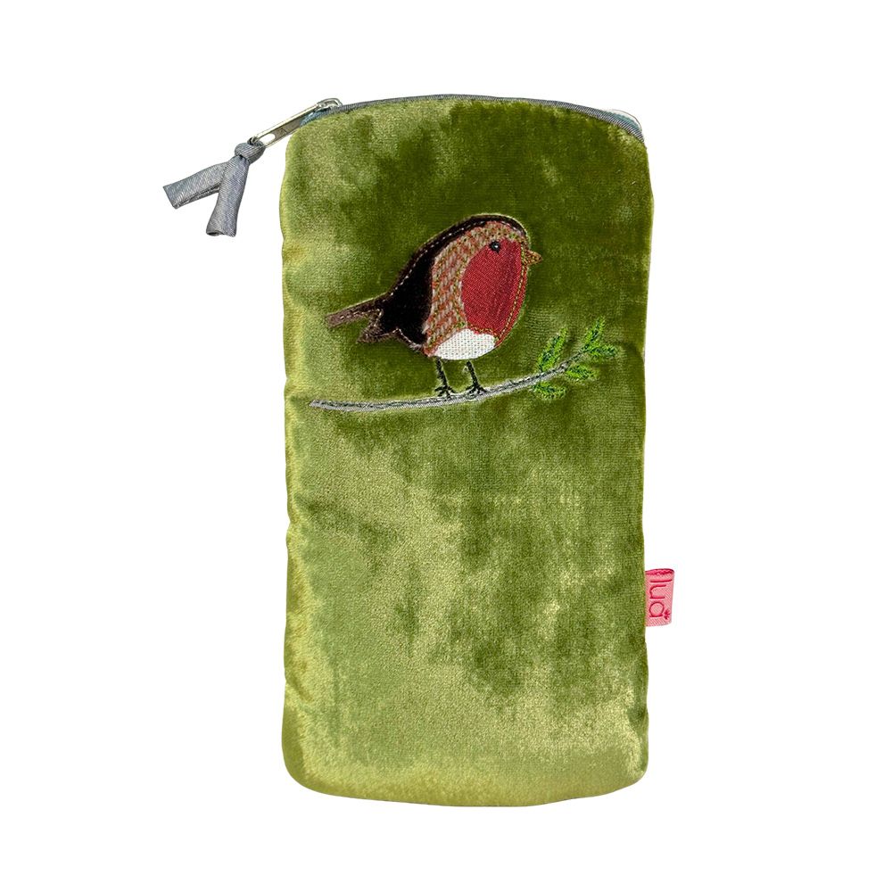 Lua Robin Glasses Case - Green Velvet &amp; Herringbone