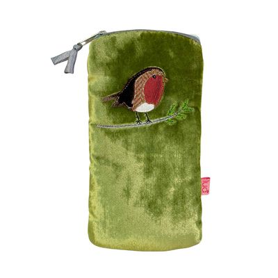 Lua Robin Glasses Case - Green Velvet &amp; Herringbone