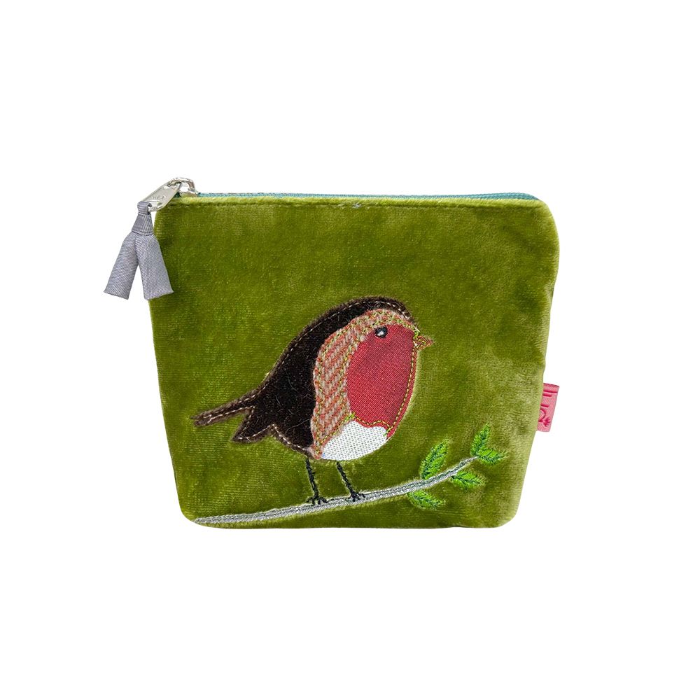 Lua Robin Mini Purse - Green Velvet &amp; Herringbone