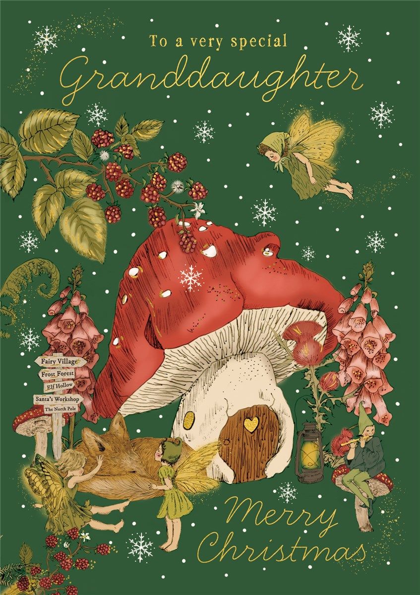 Christmas Granddaughter Mushroom &amp; Fairies Card