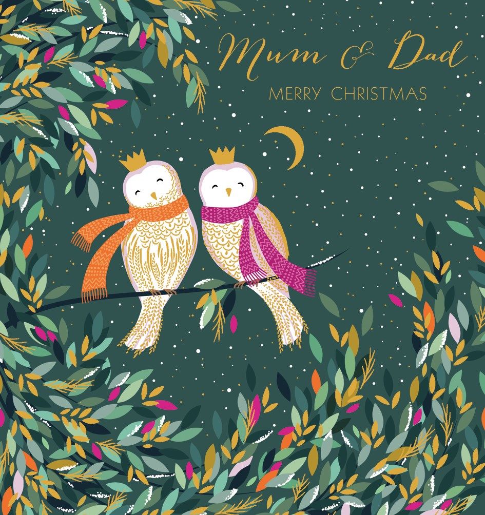 Christmas Sara Miller Mum &amp; Dad Owls Card