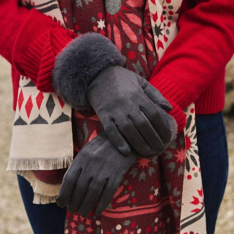 Tess Faux Fur Trim Gloves - Charcoal Grey