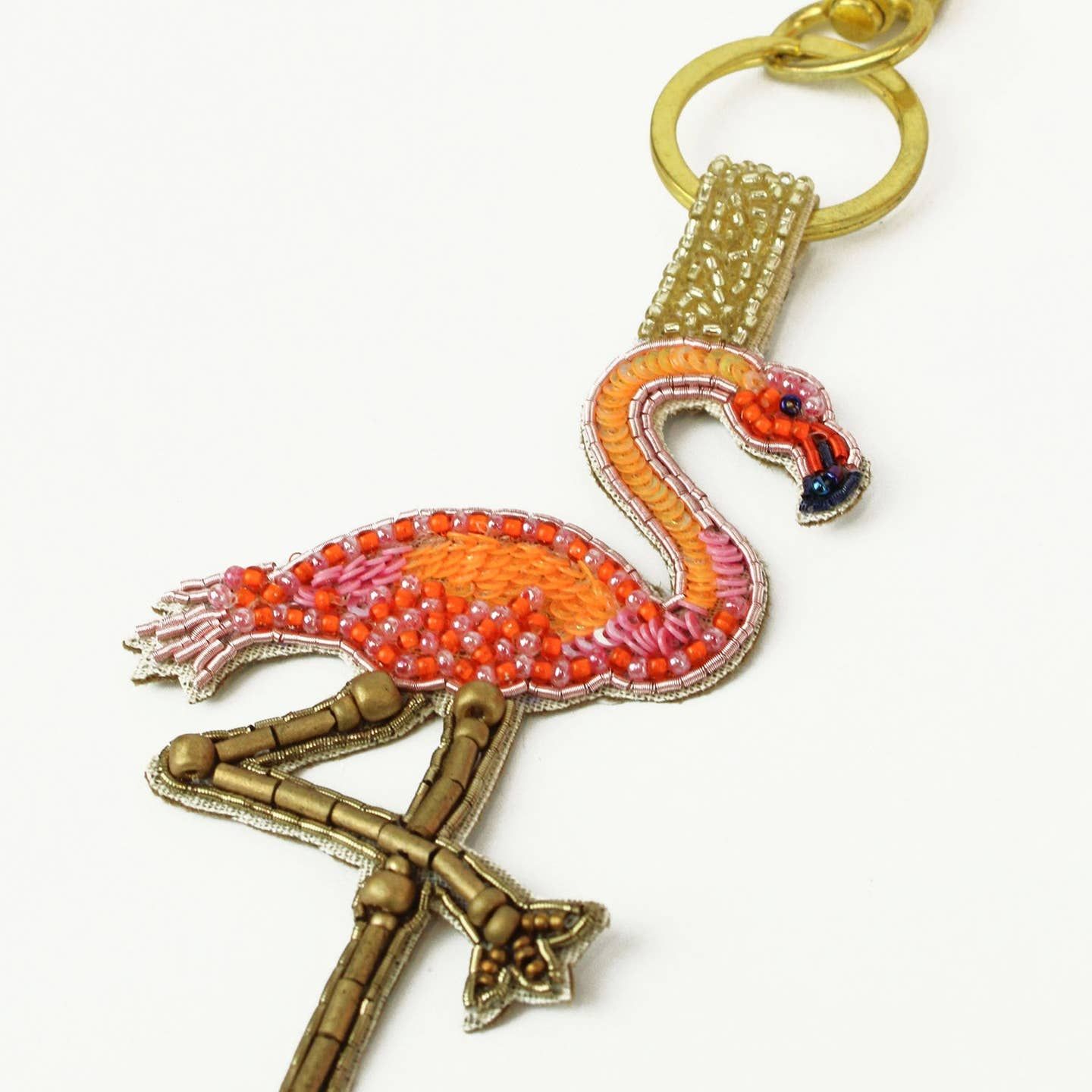 My Doris Beaded Pink Flamingo Keyring