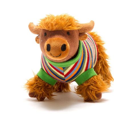 Highland Cow Toy In Stripy Jumper