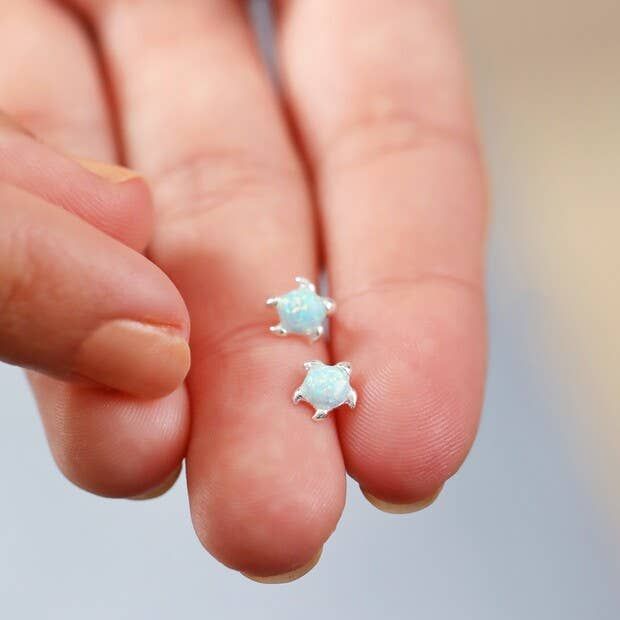 Opal Turtle Silver Plated Stud Earrings