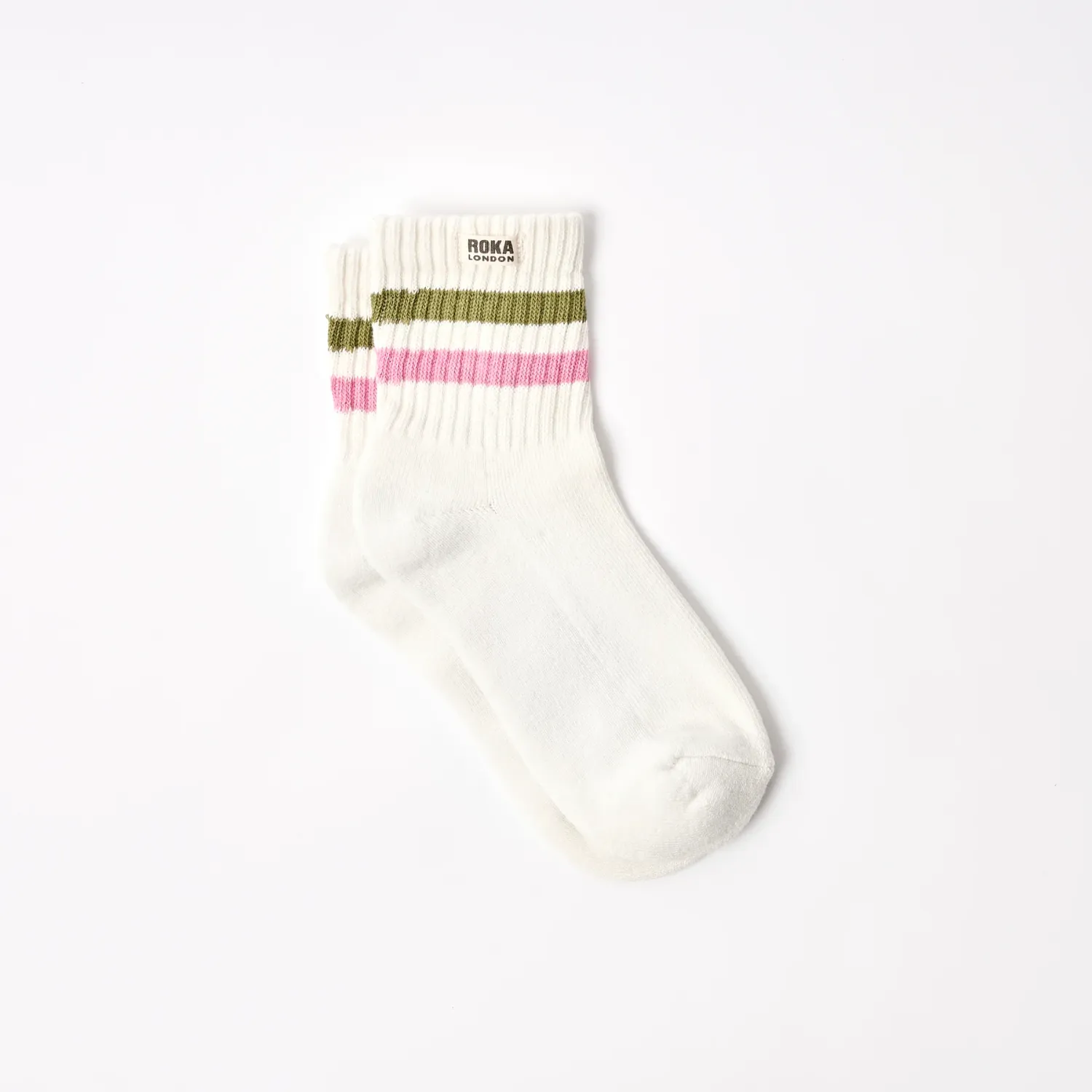 Roka London Windsor Organic Cotton Socks - Avocado &amp; Pink Stripe (One Size)