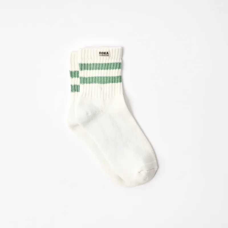 Roka London Windsor Organic Cotton Socks - Matcha Stripe (One Size)