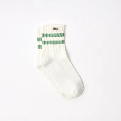 Roka London Windsor Organic Cotton Socks - Matcha Stripe (One Size)