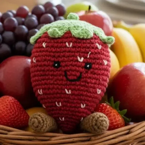 Crochet Strawberry Baby Rattle