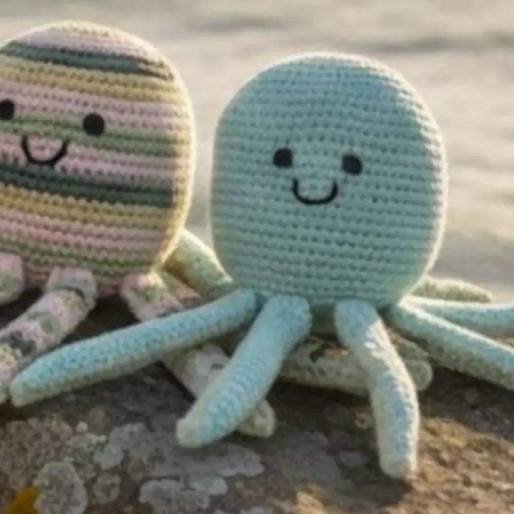 Crochet Turquoise Octopus Baby Rattle