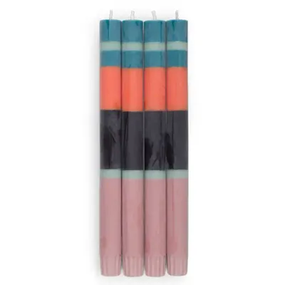 Striped Eco Dinner Candles Pack Of 4 - Rose, Petrol, Opaline, Orange &amp; Jet