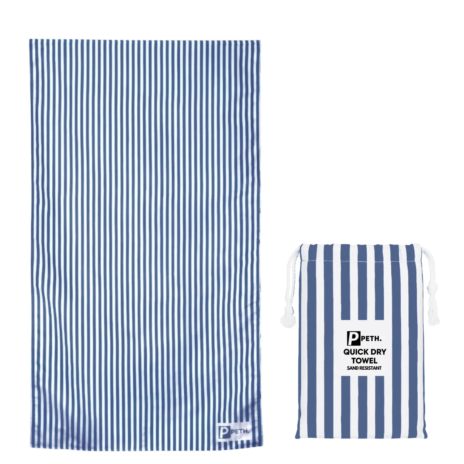 Peth Large Travel Towel - Navy Blue Stripe