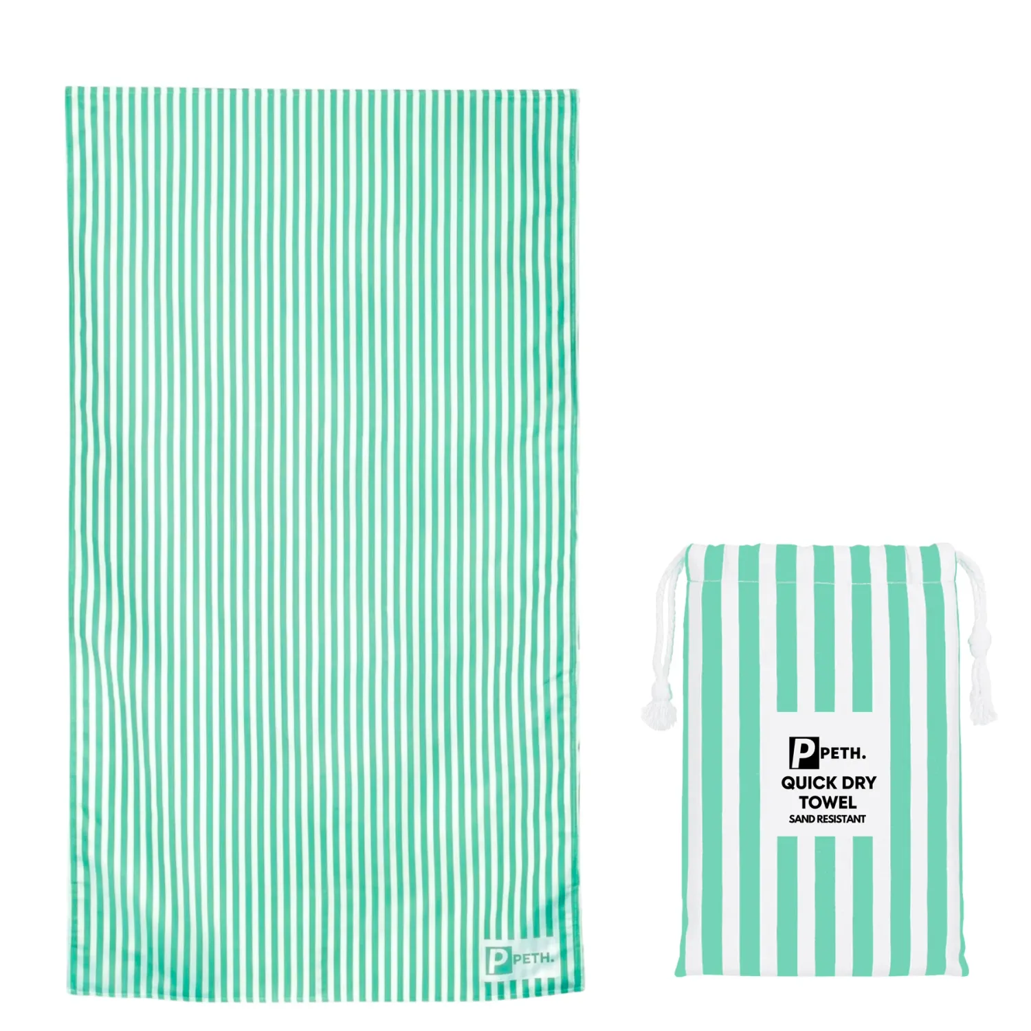 Peth Large Travel Towel - Bright Green Stripe