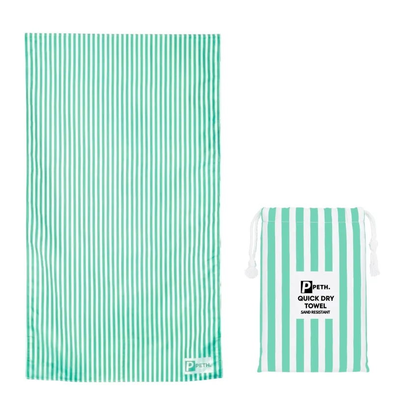 Peth Large Travel Towel - Bright Green Stripe