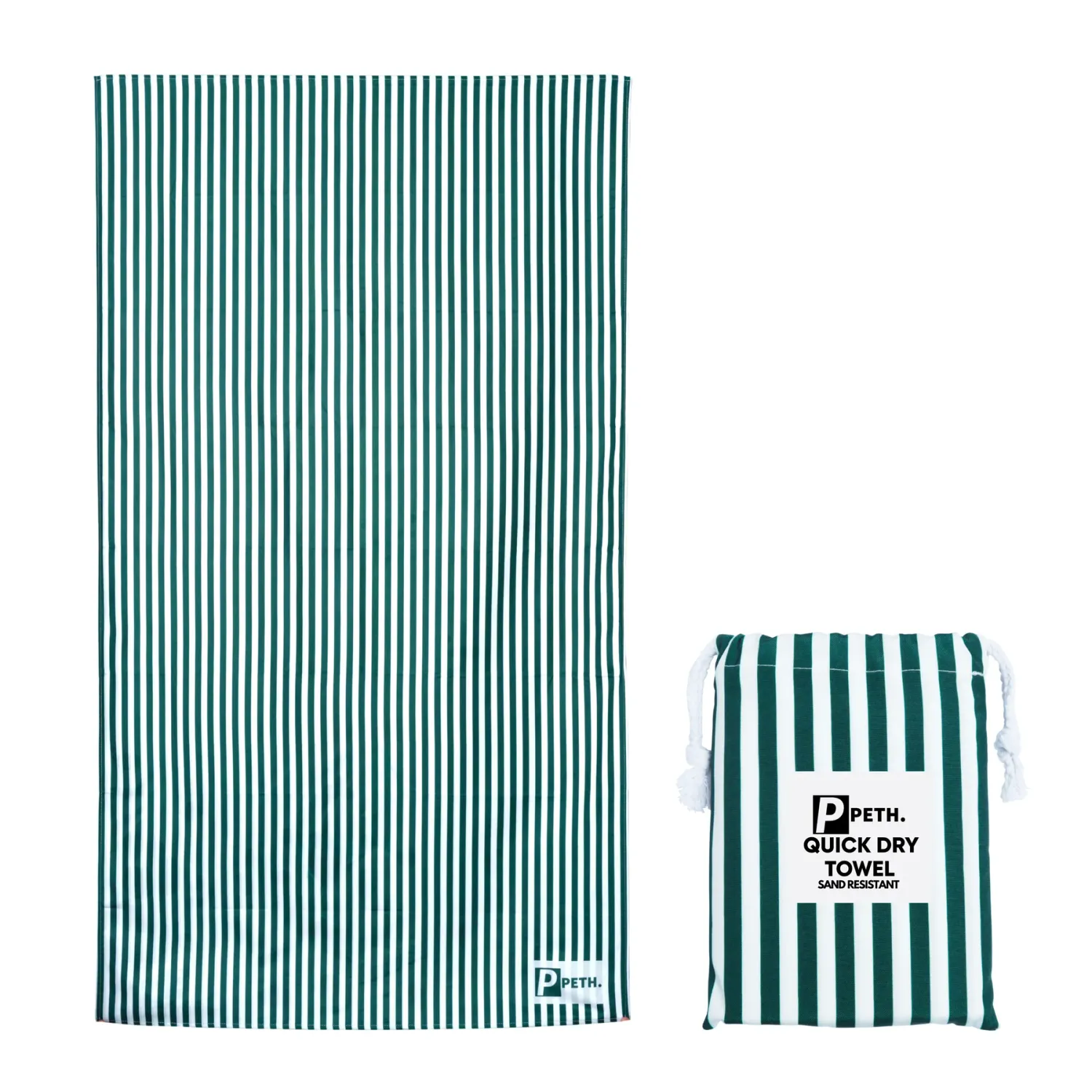 Peth Large Travel Towel - Dark Green Stripe Peth Large Travel Towel - Dark Green Stripe