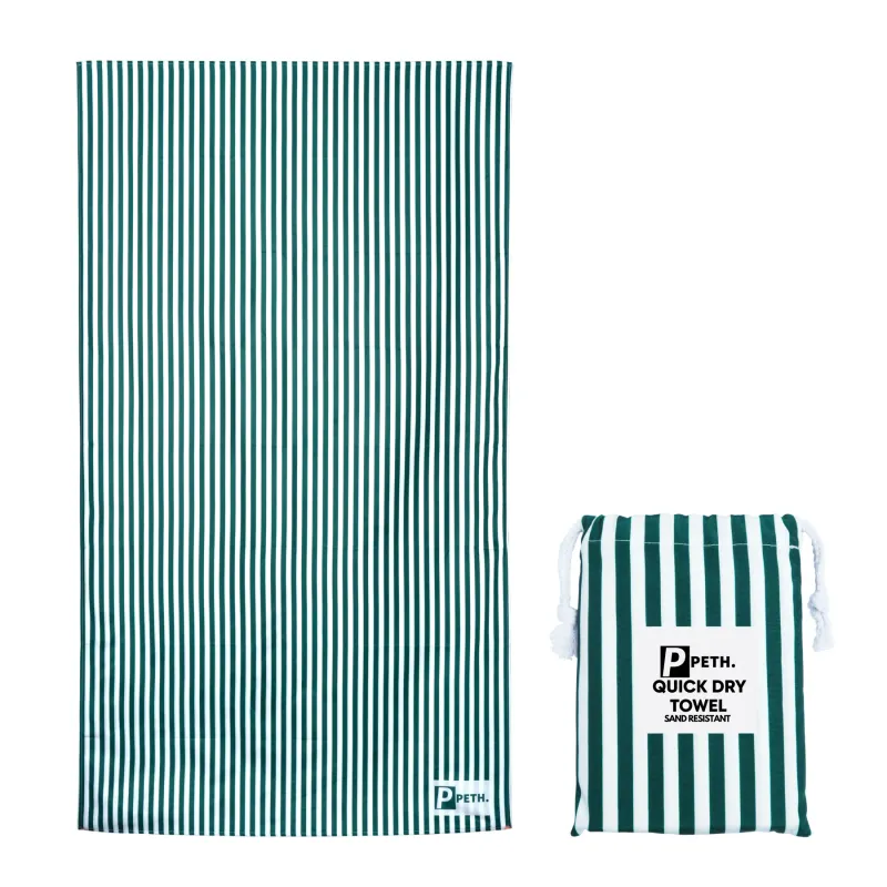 Peth Large Travel Towel - Dark Green Stripe
