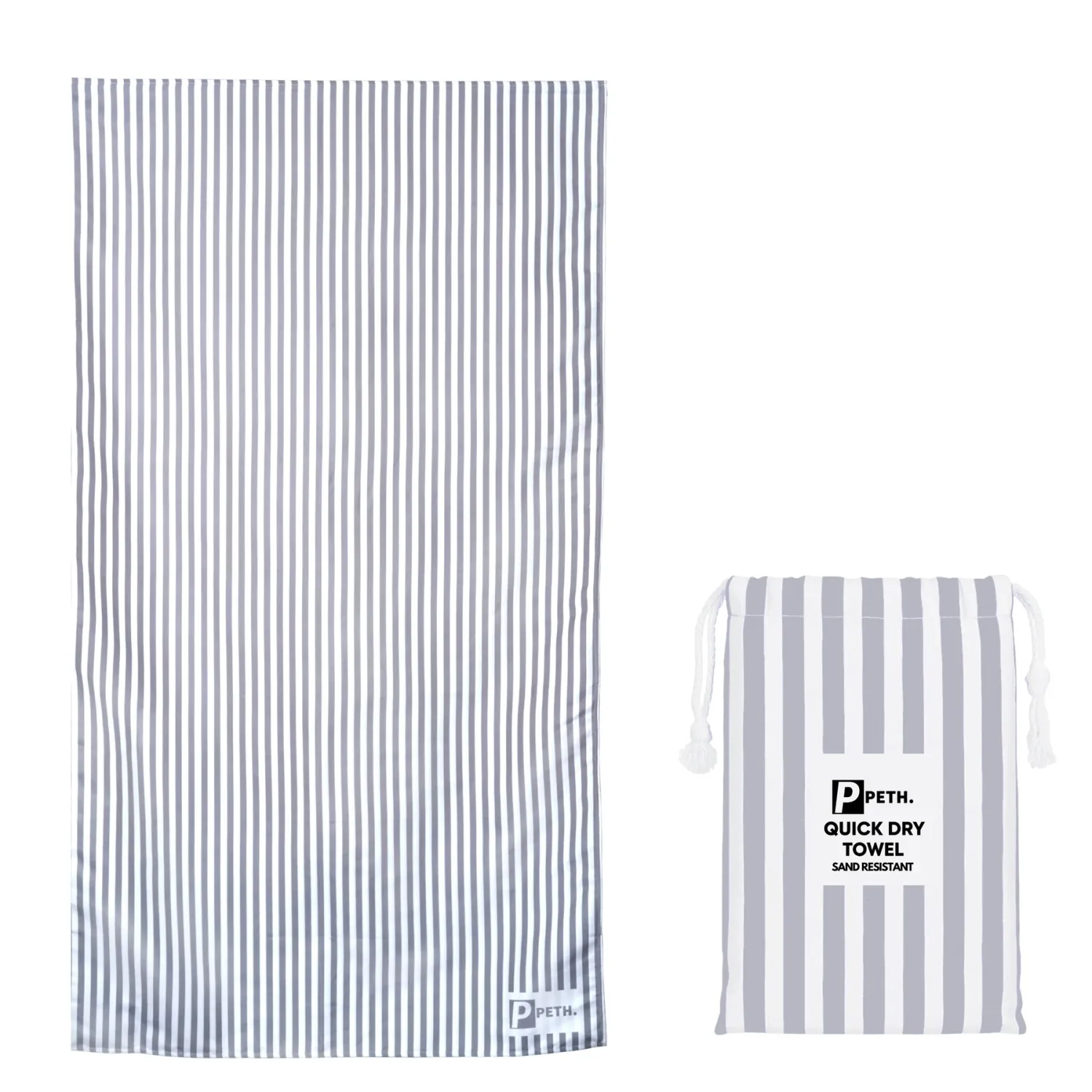 Peth Large Travel Towel - Grey Stripe