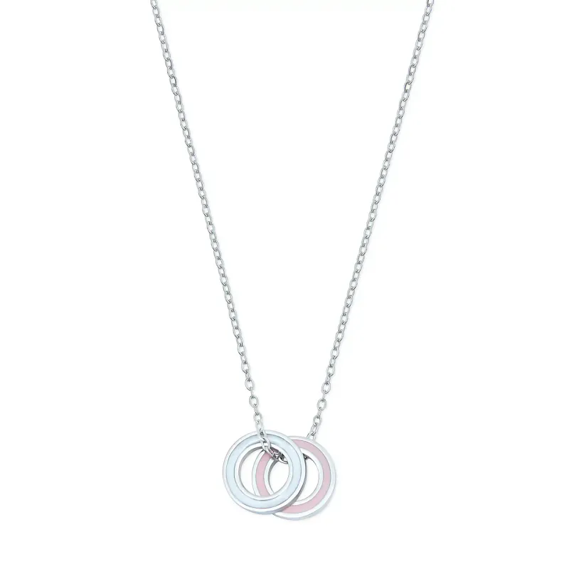 Silver Enamel Double Eternity Necklace Pink &amp; Pearl