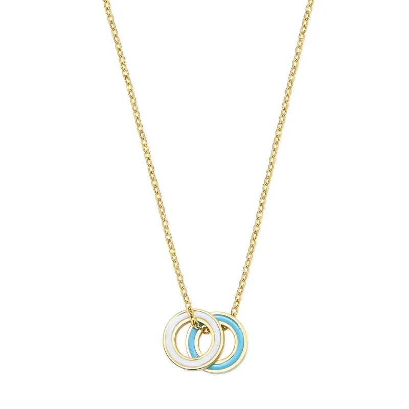 Gold Enamel Double Eternity Necklace - Blue &amp; Pearl