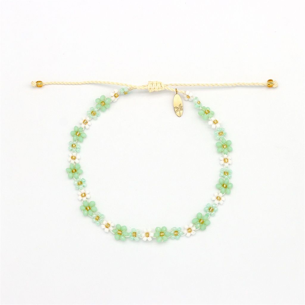 Green &amp; White Flower Anklet