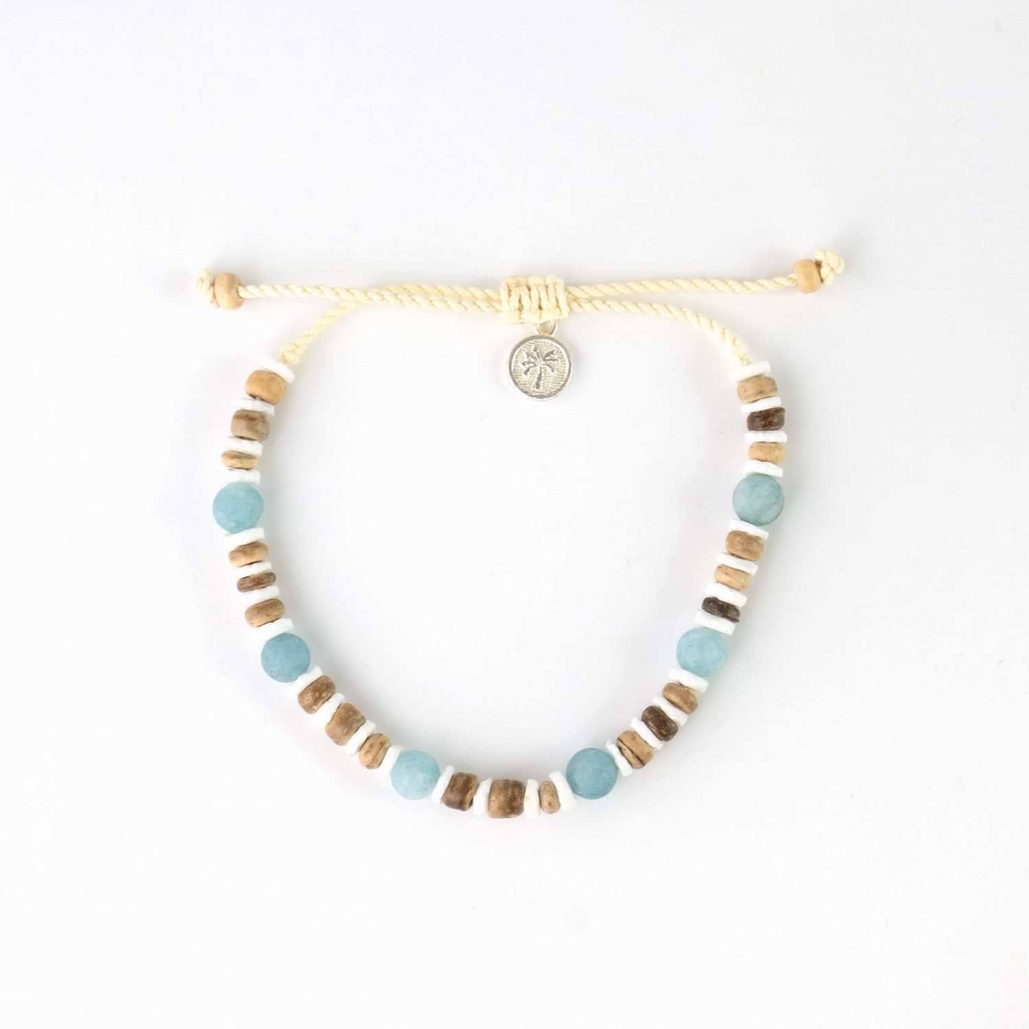 Blue White Wood Bead Bracelet