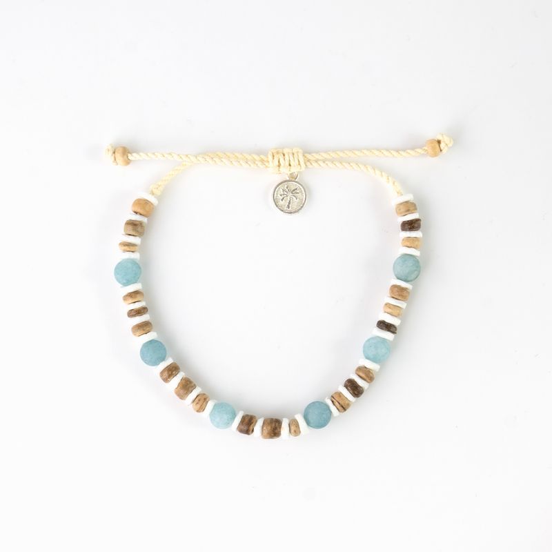Blue White Wood Bead Bracelet